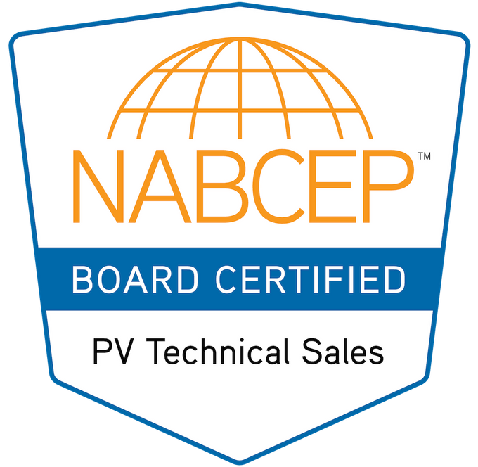 NABCEP - BOARD CERTIFIED - PV TECHNICAL SALES